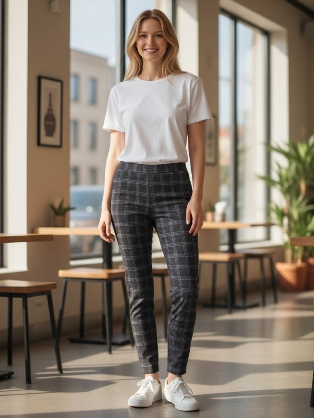ANN TAYLOR Women’s 8 Black Plaid Leggings